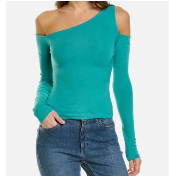 NWT We Wore What Teal Cold Shoulder Long Sleeved Stretch Knit Top Size XL - Picture 1 of 6